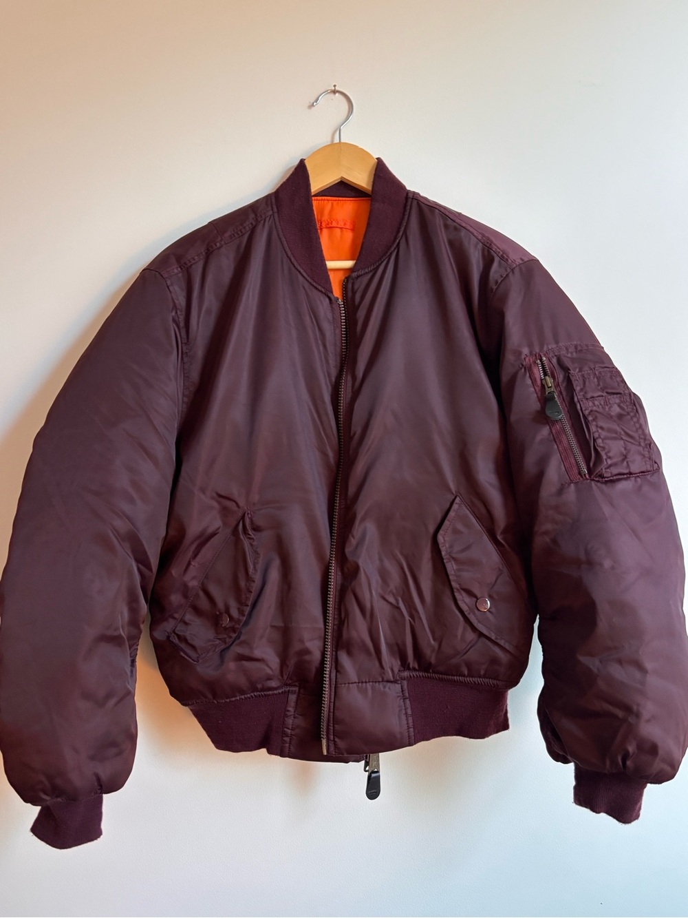 Men's Maroon Bomber Jacket with Orange Lining